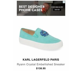 Karl Lagerfeld Ryann Seafoam Suede Embellished Sneakers size 7.5